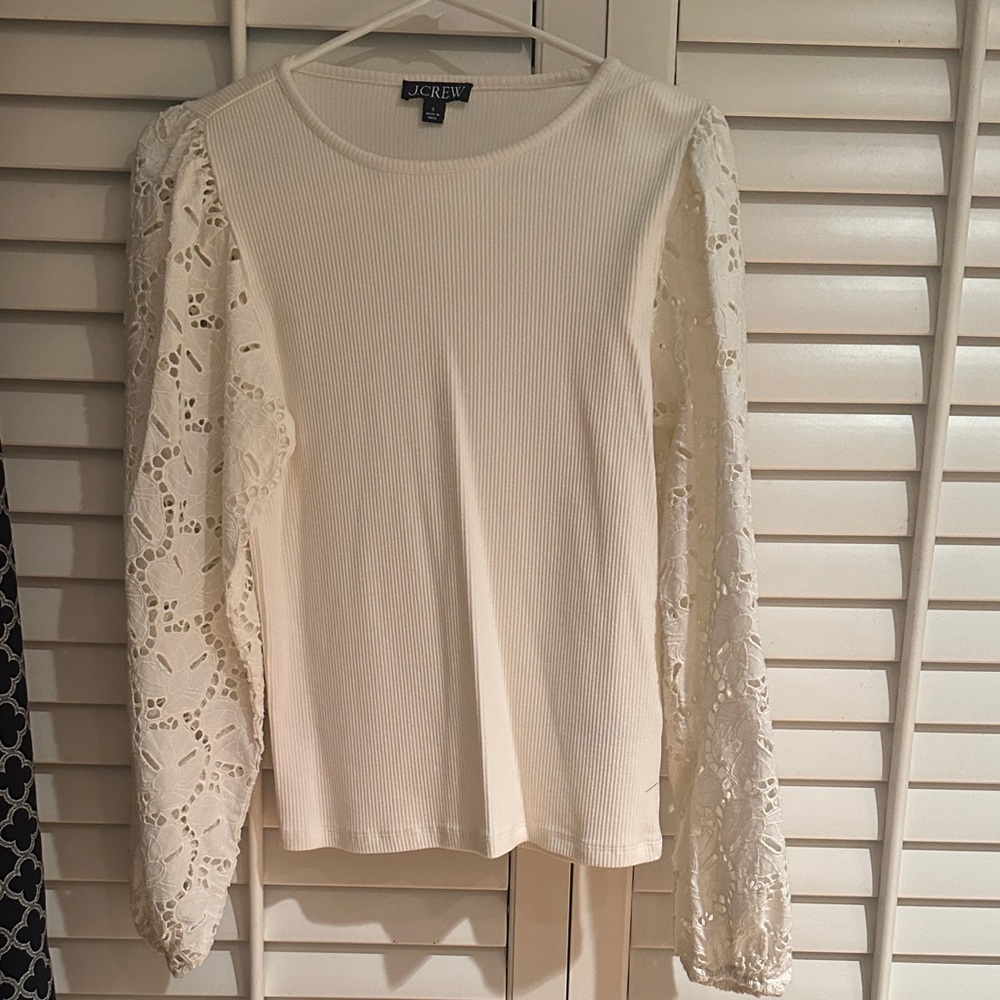 J. Crew Women's White Lace Sleeve Blouse